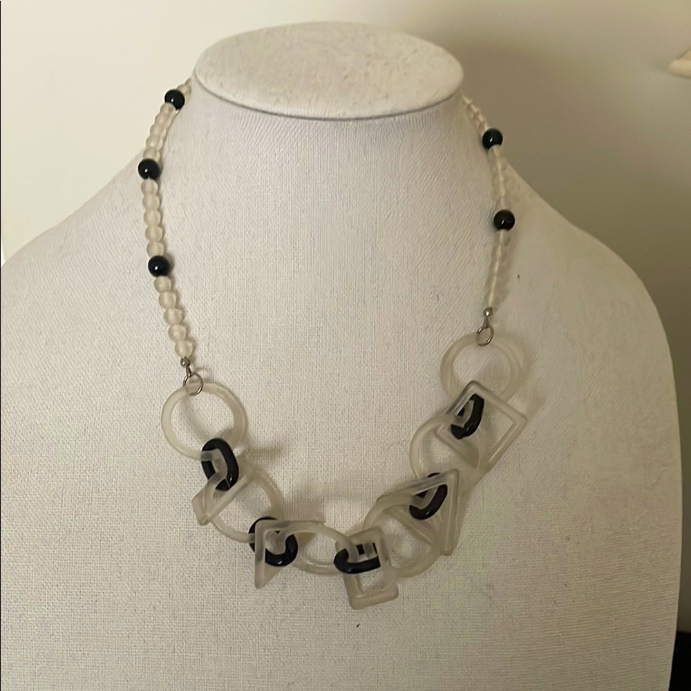 Vintage Black and White Geometric Lucite  Necklace